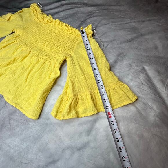 Love Tree Top Women Lg Babydoll Yellow Cotton Flare Sleeve Boho Hippie Peasant - Picture 7 of 9